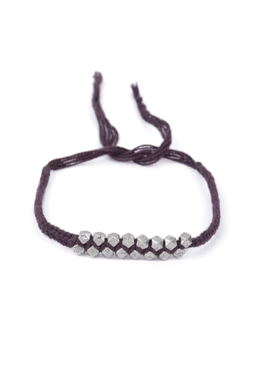 Set Of 2: Ahalya Brown Thread & Antique Plated Brass Beaded Anklets